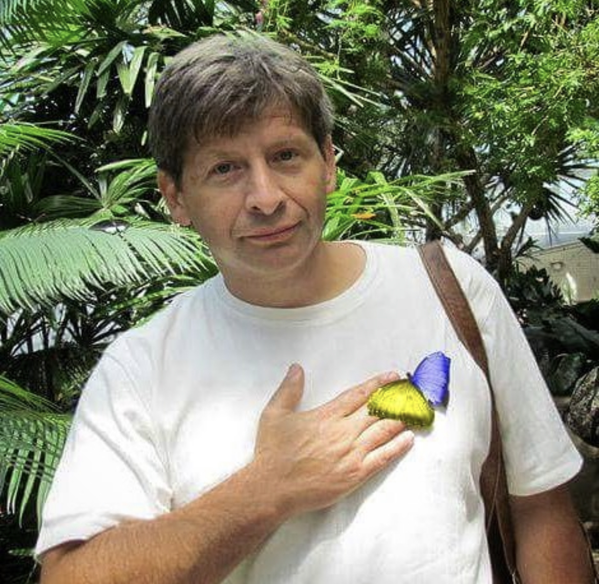 Alan's father with butterfly in Ukrainian colors, inspiration for Metelyk