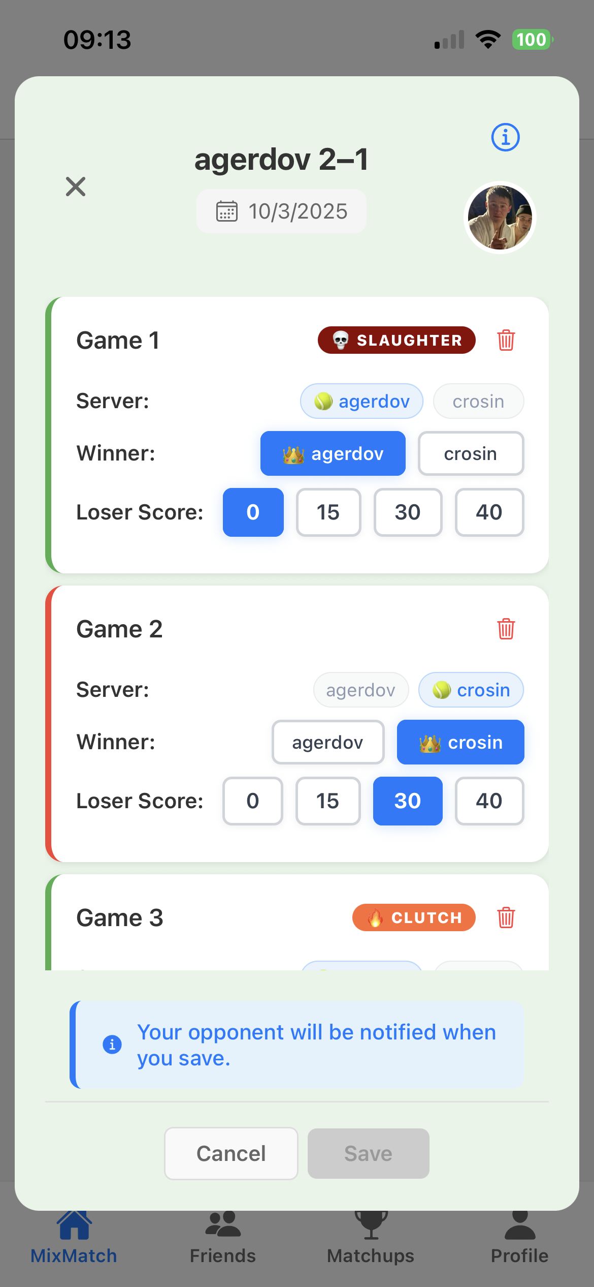 MixMatch Tennis Match
